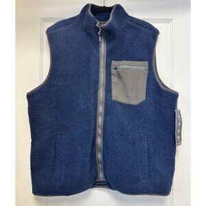 GRAYS PEAK Outdoor Fleece Vest Mens XL Navy Blue Full Zip Fleece Sherpa Pockets
